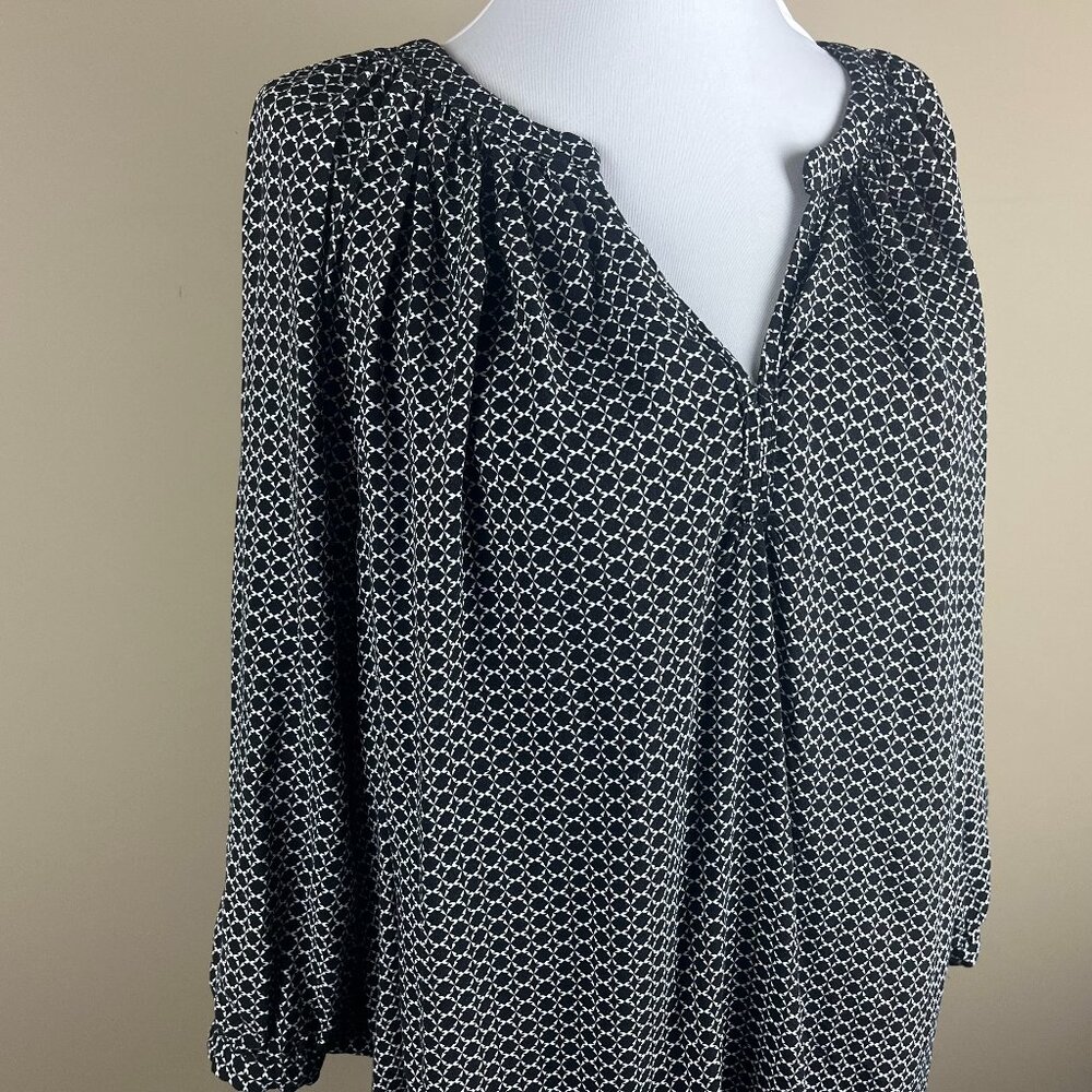 Jones & Co 3/4 Sleeve Blouse Plus Size 2X Black White, Geometric Print
